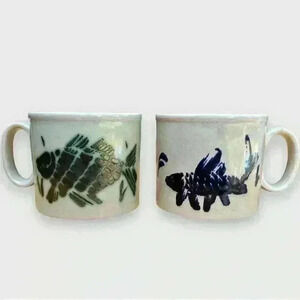 VTG Royal Alma Staffordshire Ironstone Fish Design 2 Coffee Mugs Made in England